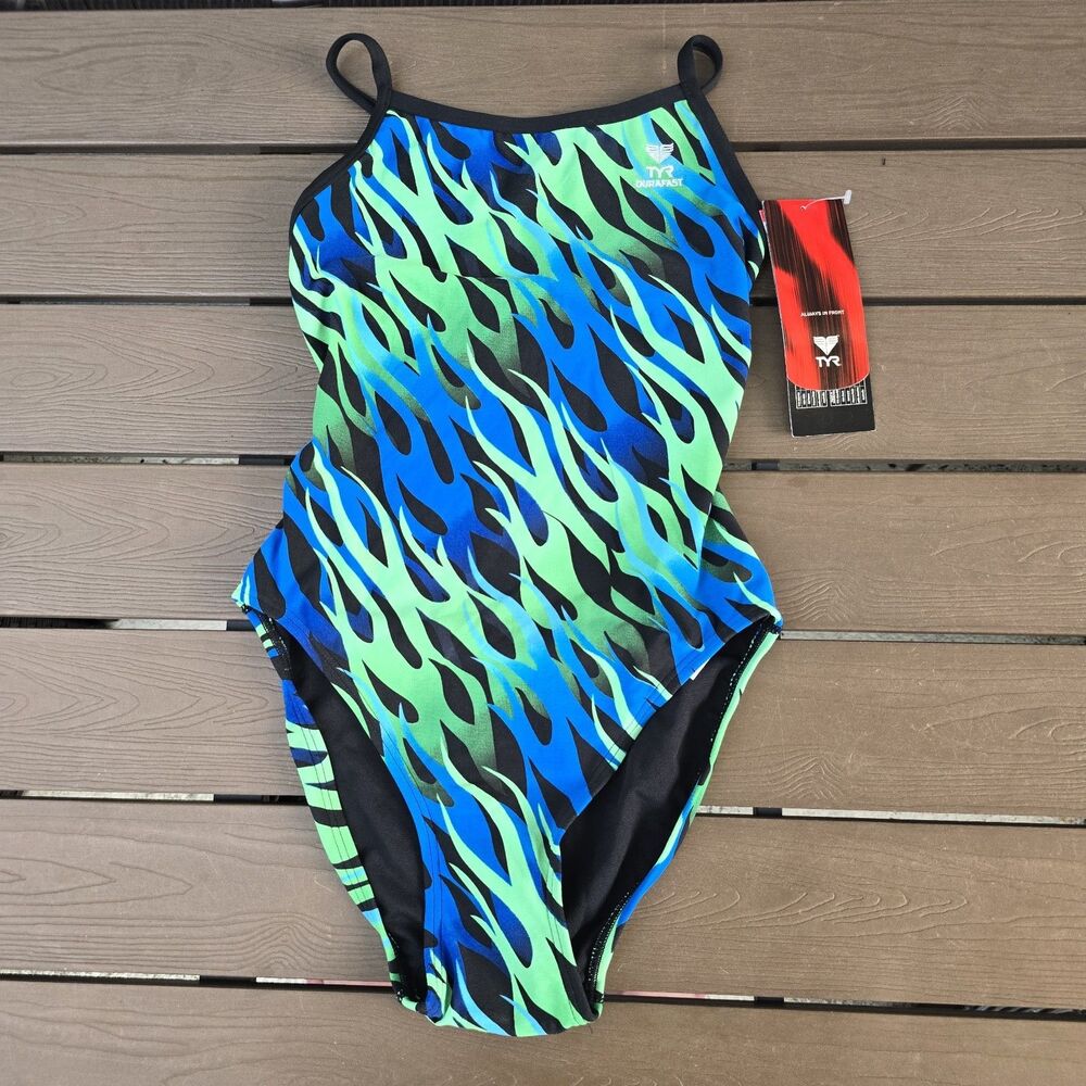 TYR Durafast One Women's Blue/green Inferno Crosscutfit One-Piece Swim Sz 34 New